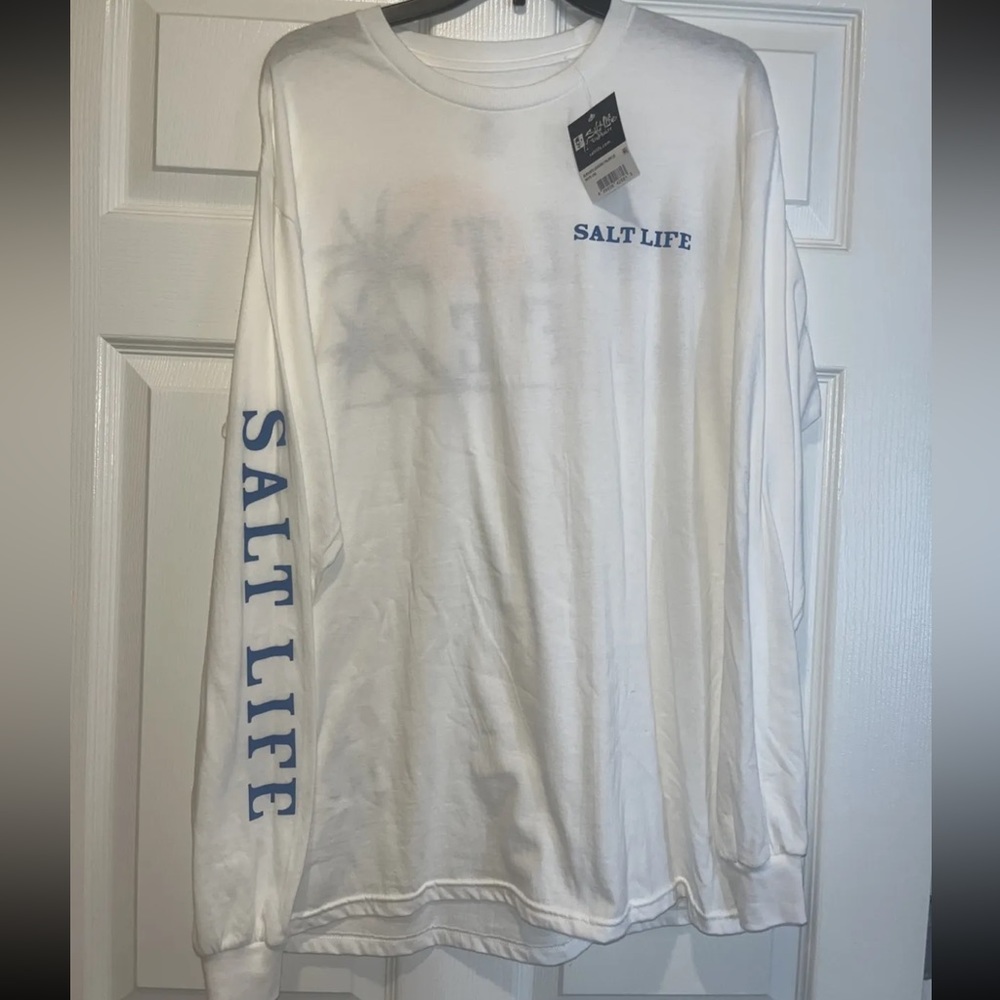 Salt Life Mens Long Sleeve Pocket Graphic Shirt-White-Size Large-New With Tags